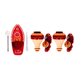Steam Toy Boat & Spinning Tops/Lattu PO2 Combo | Wooden Bhawra & Putt Putt Tin Boat Toys | Festive Gift For Kids