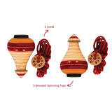 Spinning Tops/Lattu (Pack of 2) & Catapult/Gulel Combo Set | Wooden Toys | Collectible | Festive Gift for Kids