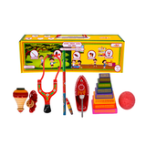 Desi Khel Pack of 5 Gift Set | Wooden & Tin Toys | Collectible Play Set | Return Gifts | Festive Gift For Kids