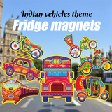 Desi Toys Indian Vehicle themed Vibrant 7 Fridge Magnets