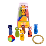 2 in 1 Bowling Cum Ring Toss Game - Jungle Bowling Game | Wooden Toys | 3 Years +