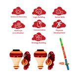 Spinning Tops/Lattu PO2 & Gilli Danda Combo | Viti Dandu & Bhawara Wooden Toys | 8 Years + |  Festival Gift Pack For Kids