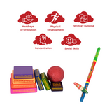 Seven Stones/Lagori Game & Gilli Danda Combo | Pittu & Viti Dandu Wooden Toys | 8 Years + |  Festival Gift Pack For Kids