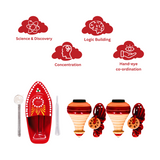 Steam Toy Boat & Spinning Tops/Lattu PO2 Combo | Wooden Bhawra & Putt Putt Tin Boat Toys | Festive Gift For Kids