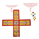 Mahabharat Pachisi/Chaupar/Chopad/Chaupad/Indian Ludo, Classic Strategy Board Game with Canvas Fabric Board, Based on Indian Mythological Story