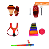 Desi Khel Pack of 5 Gift Set | Wooden & Tin Toys | Collectible Play Set | Return Gifts | Festive Gift For Kids